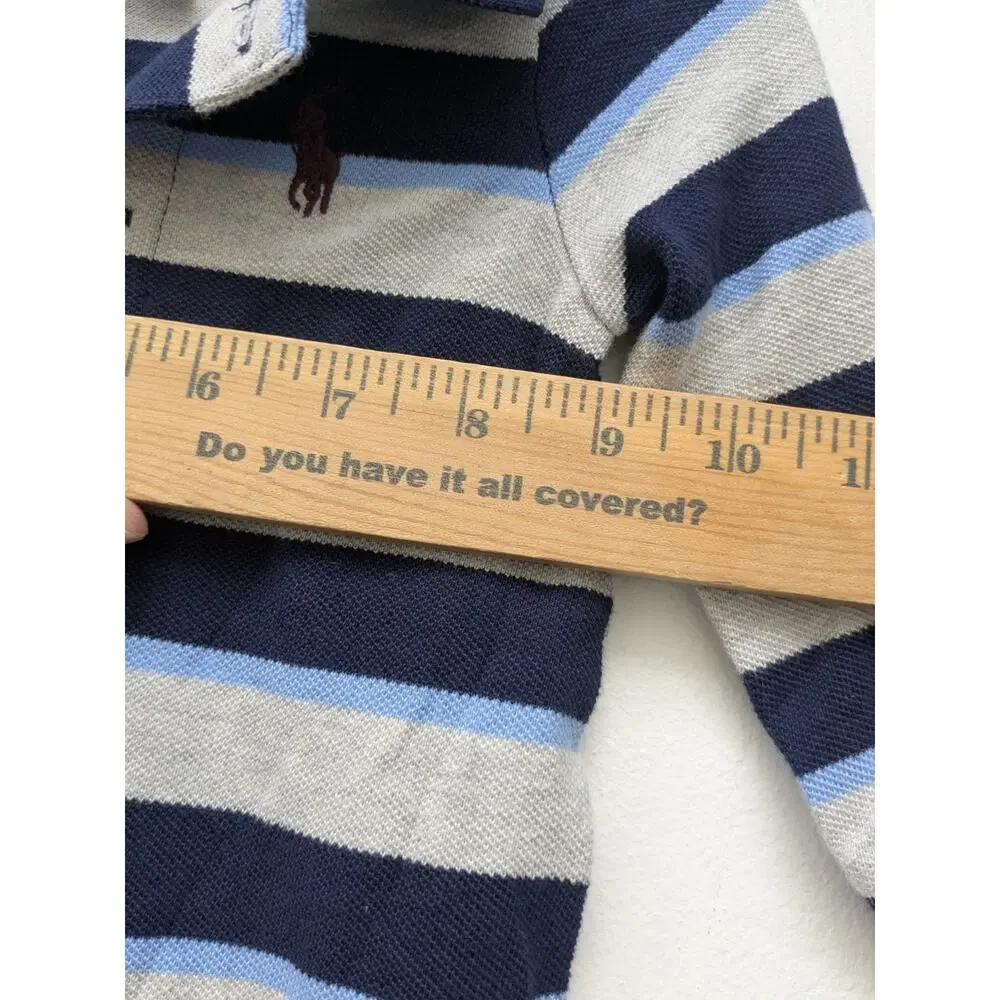 Ralph Lauren Baby Boy Coverall Blue Striped Rugby Cotton Long Sleeve 6M